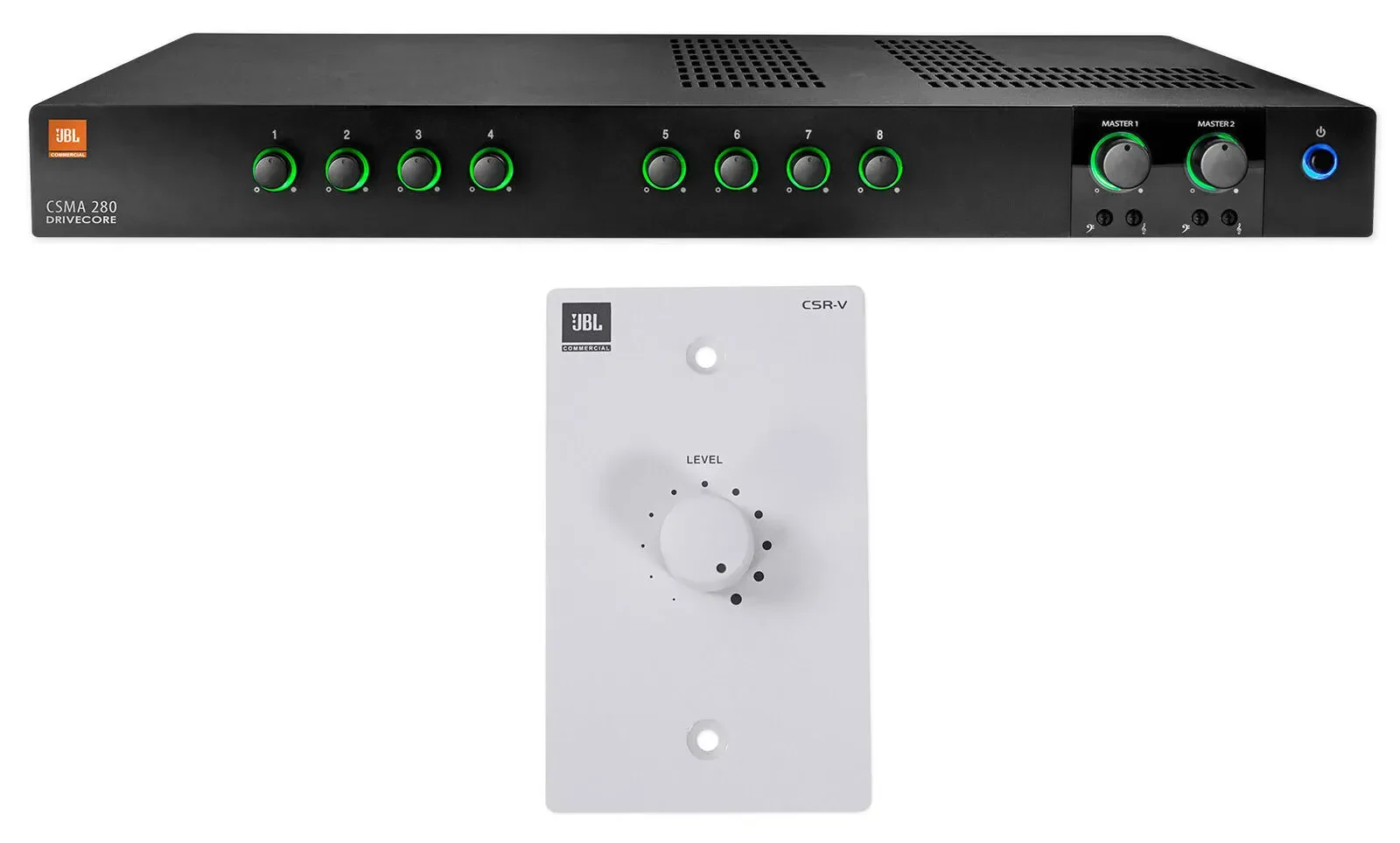 JBL CSMA280 Commercial/Restaurant 2 x 80w Amplifier+White Wall Volume Controller