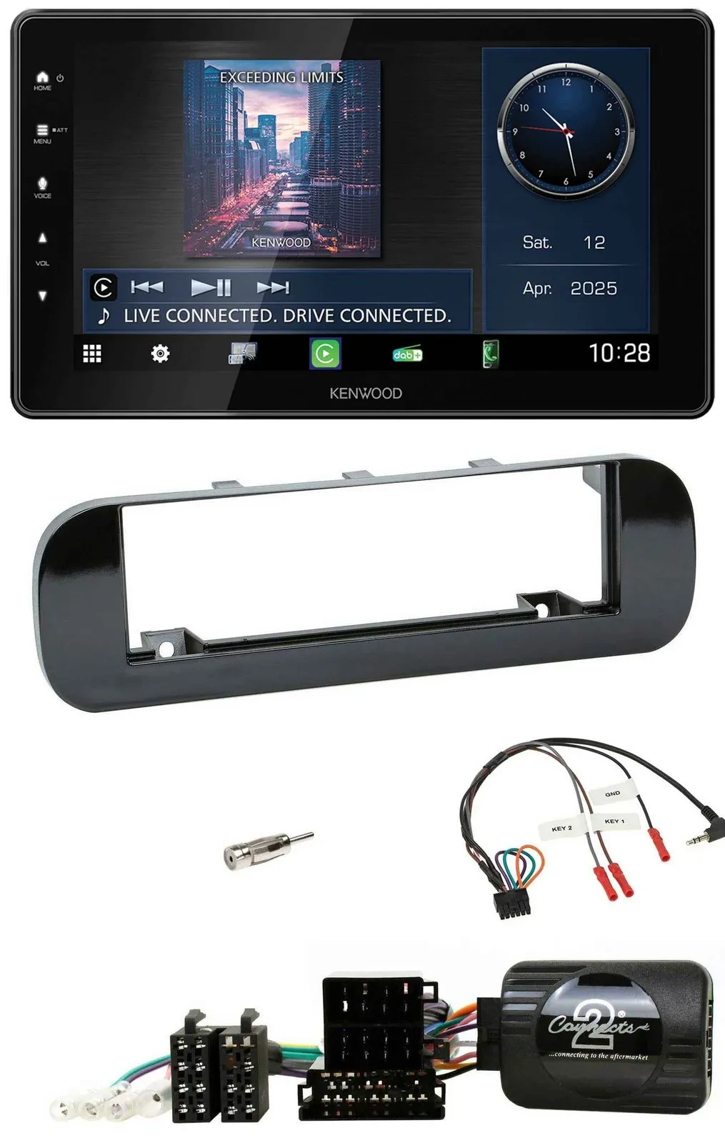 Автомагнитола Kenwood Bluetooth USB DAB для Fiat Panda 2012–2020, черный глянец