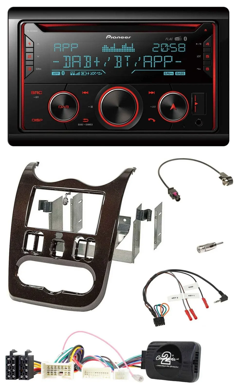 Pioneer 2DIN DAB Lenkrad Bluetooth USB CD Autoradio für Dacia ab 12 dunkelbraun