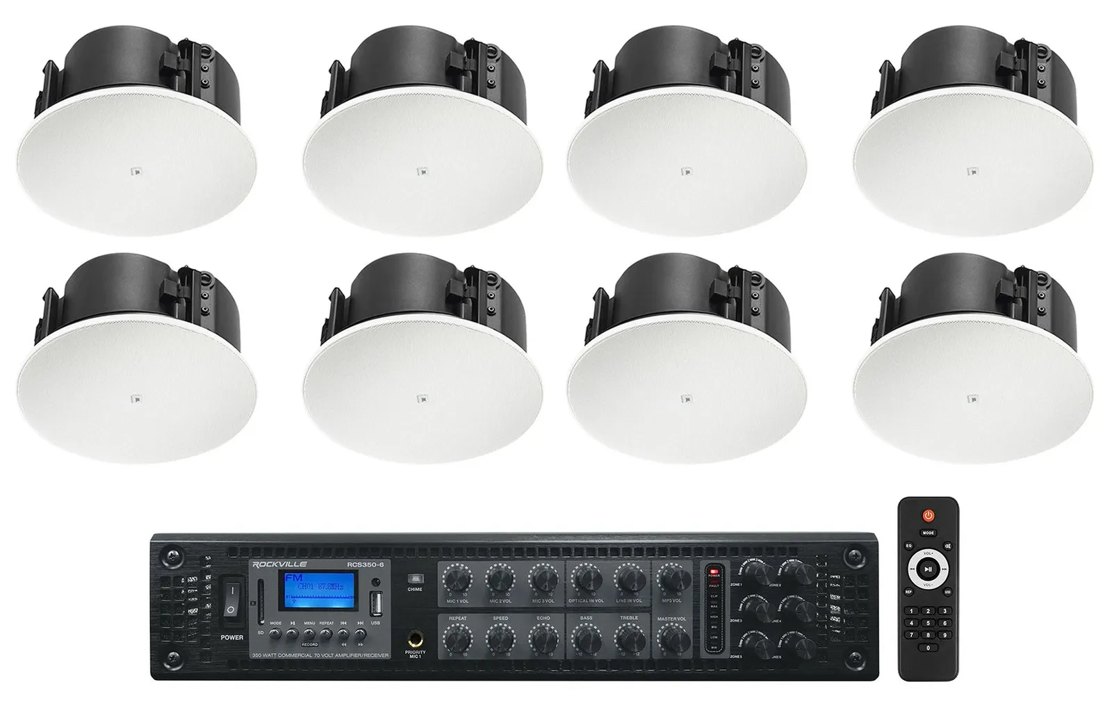 Потолочная акустика для коммерческих помещений JBL Control 424LP + RCS350-6 4" 70V (набор, 4 шт. + усилитель)