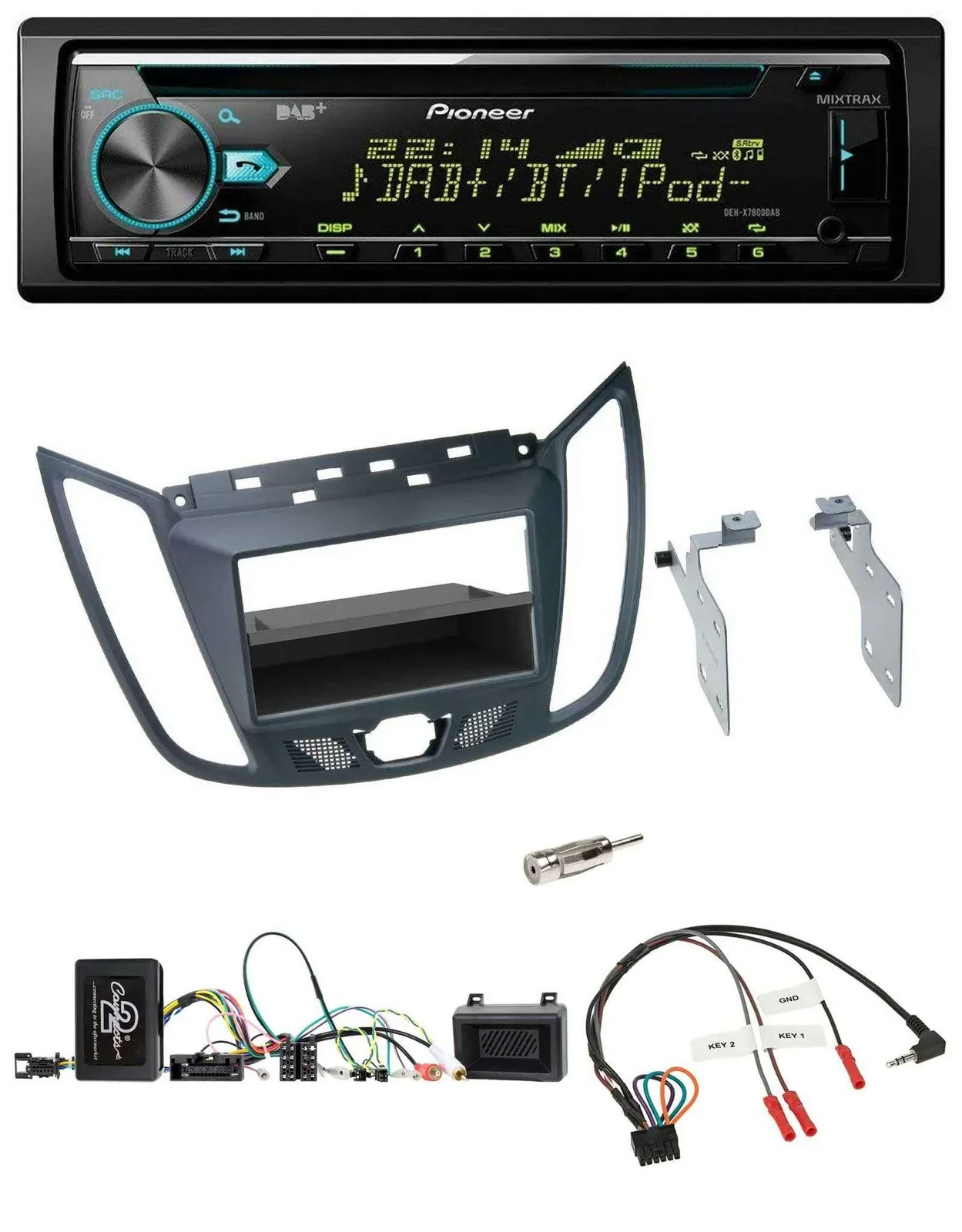Pioneer DAB Lenkrad CD USB Bluetooth Autoradio für Ford C-Max Kuga dunkelgrau