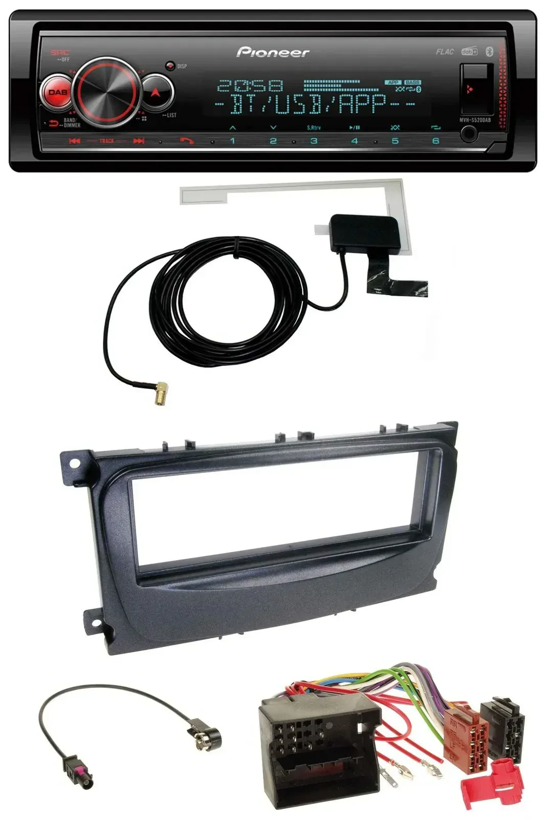 Автомагнитола Pioneer Bluetooth, DAB, USB, MP3 для Ford Mondeo, S‑Max (2007–2014) черная