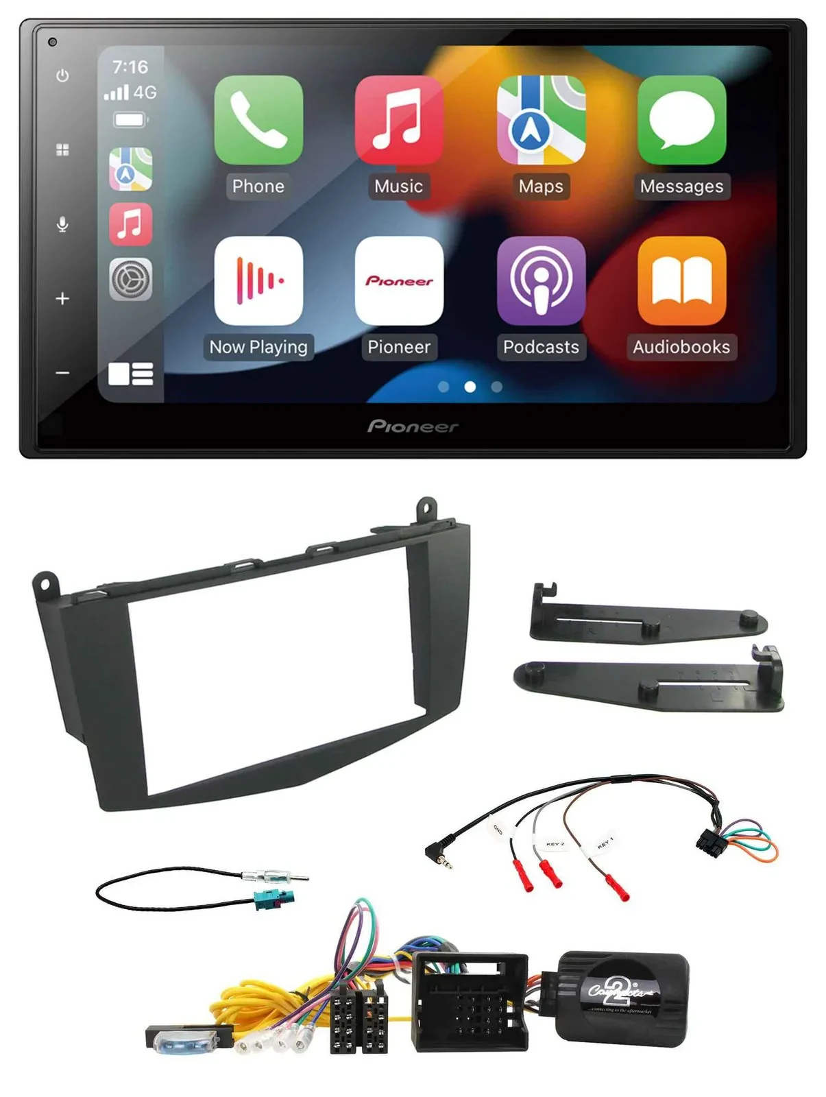 Автомагнитола Pioneer 2DIN DAB, Bluetooth, USB, совместимая с кнопками на руле, для Mercedes C-Class (W204) 2007–2011