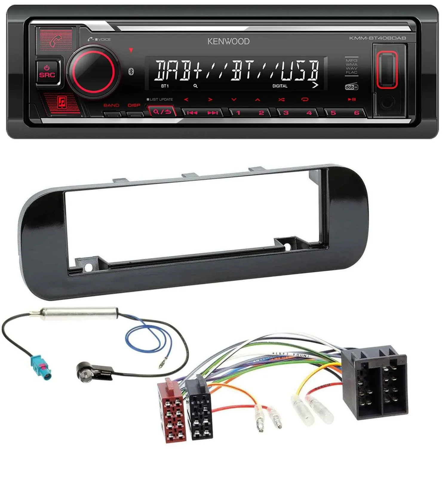 Kenwood MP3 Bluetooth USB DAB Autoradio für Fiat Panda (ab 2012) - glänzend