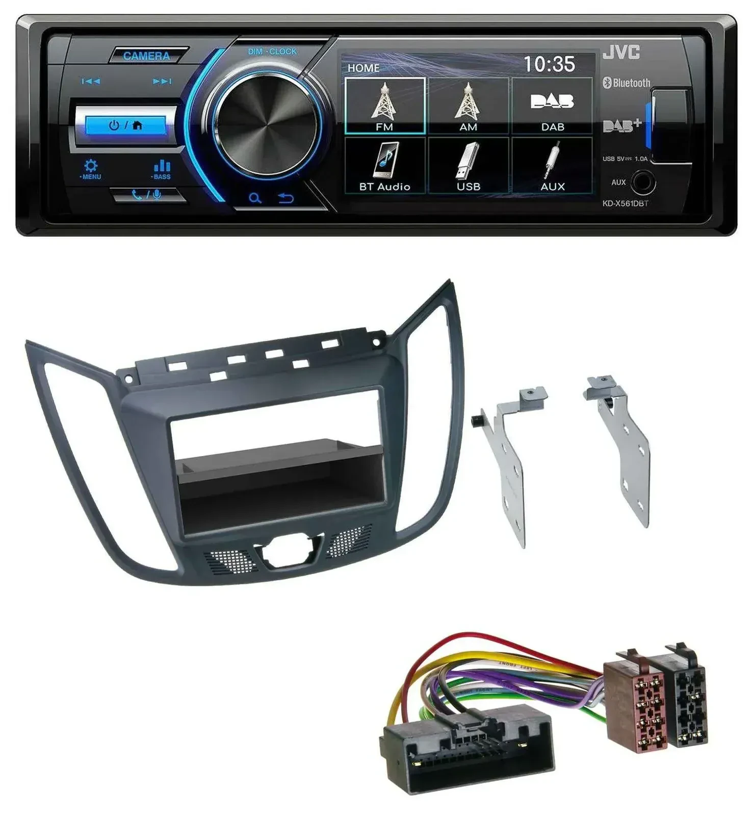 Автомагнитола для Ford C-Max / Kuga JVC Bluetooth, MP3, USB, DAB темно-серая