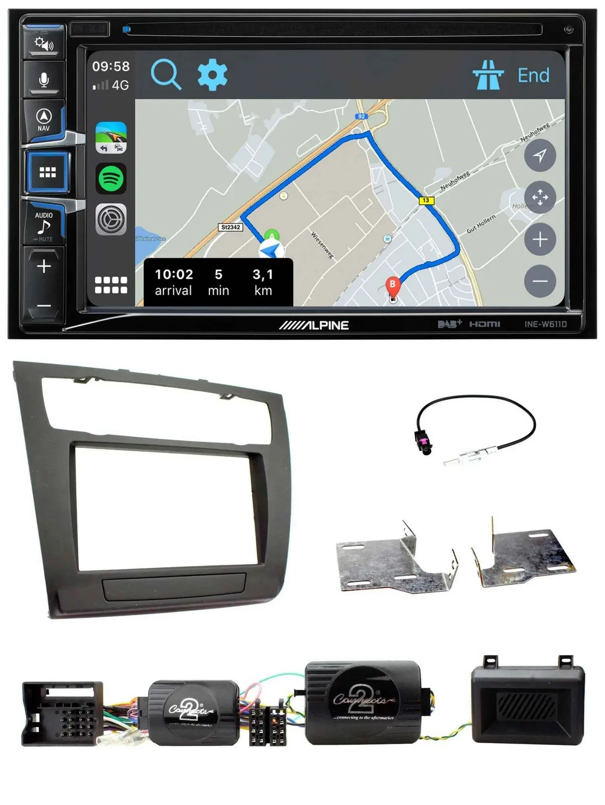 Alpine DAB TMC Bluetooth 2DIN USB Lenkrad Navigation für BMW 1er PDC aut. Klima