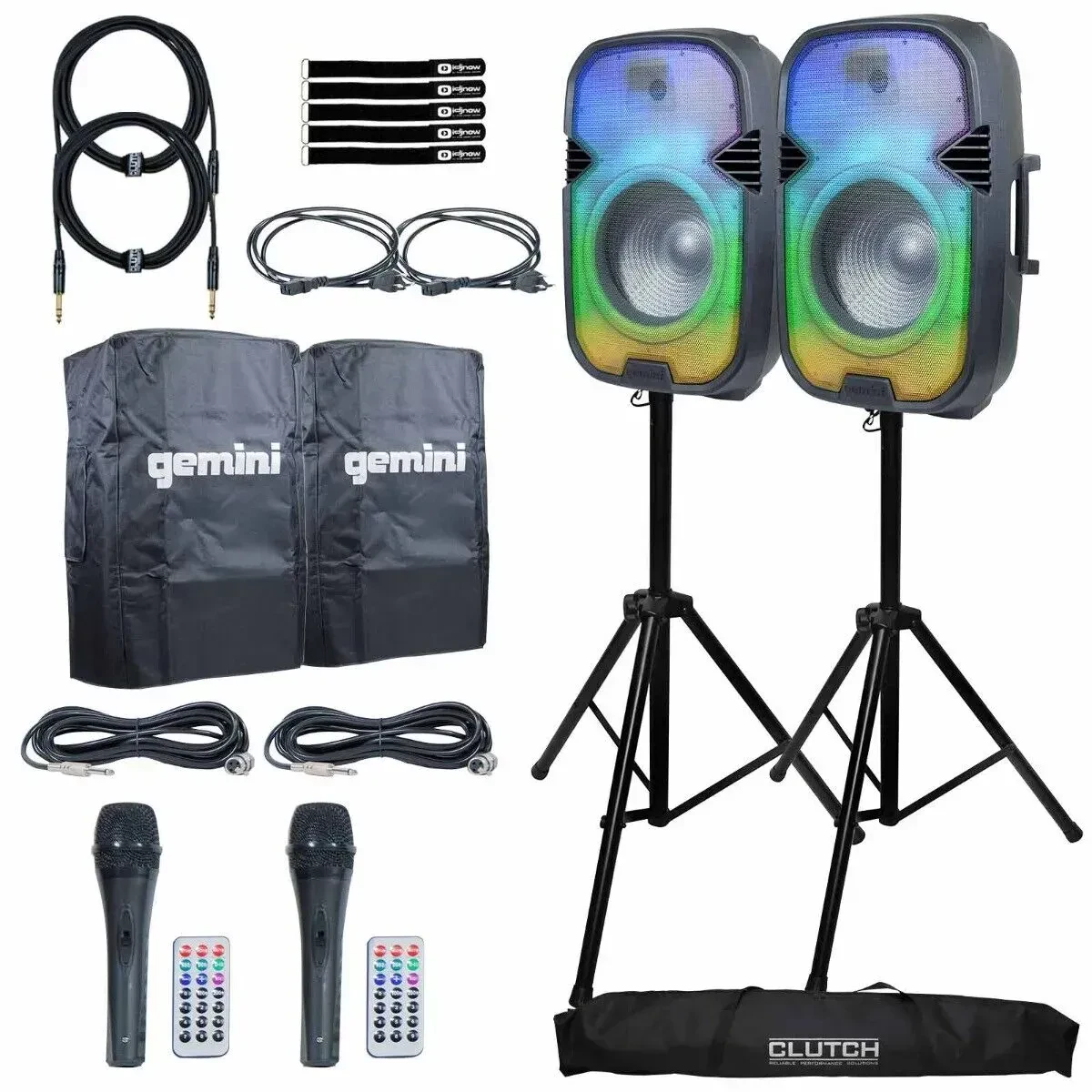 Портативная акустическая система Gemini PARTYBOX-RAVE15-GOPK с аксессуарами (пара)