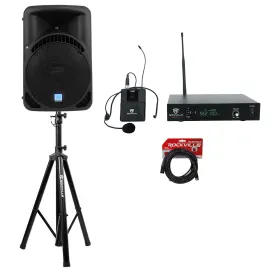 Rockville RPG15BT 15" Active 1000w DJ PA Speaker w Bluetooth+Stand+Headset+Cable