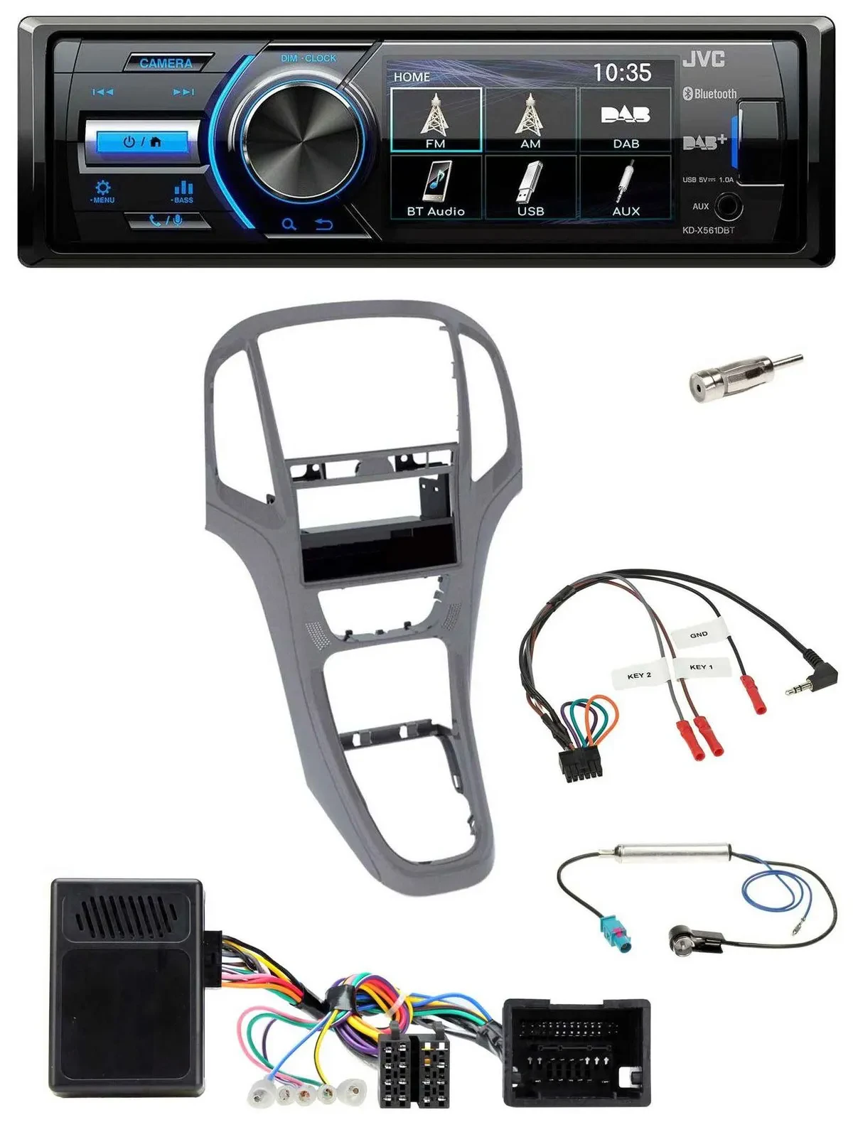 JVC Bluetooth Lenkrad USB DAB Autoradio für Opel Astra J ab 2009 Titan grau