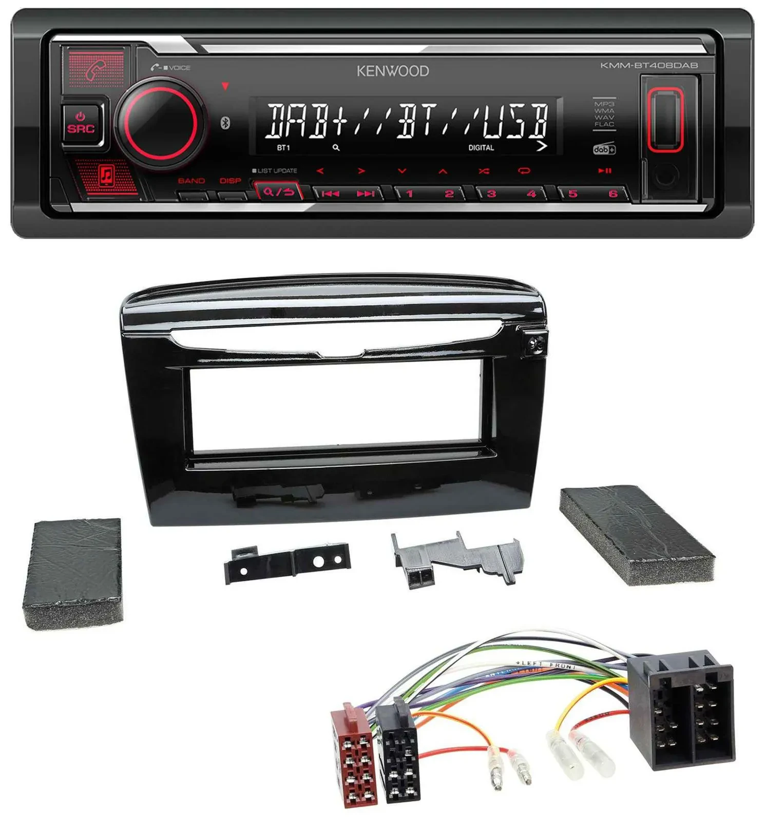 Kenwood MP3 Bluetooth USB DAB Autoradio für Lancia Y ab 12 schwarz glänzend