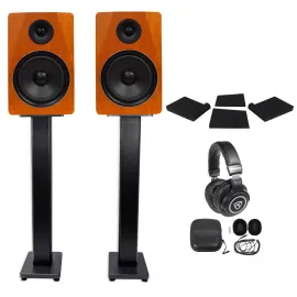 Pair Rockville APM8C 8" 500W Powered Studio Monitors+36" Stands+Pads+Headphones