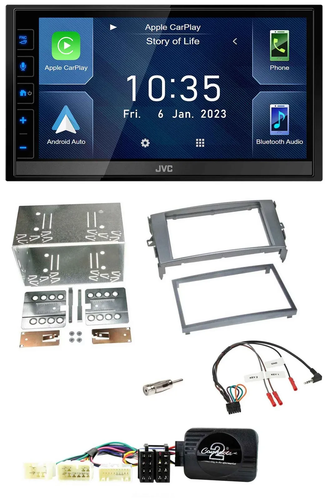 JVC DAB Bluetooth Lenkrad USB 2DIN Autoradio für Toyota Auris 2007-2011 anthrazi