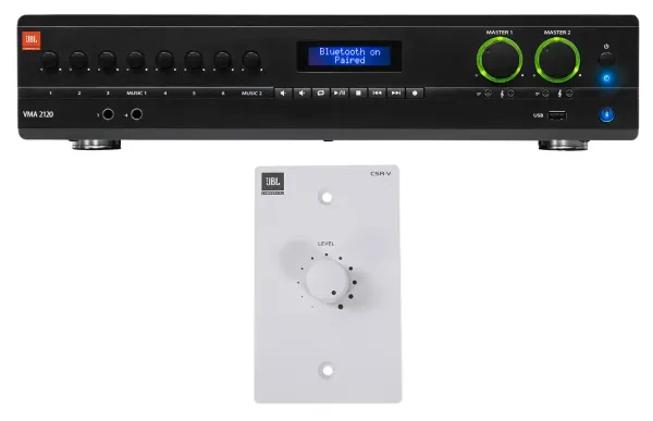 JBL VMA2120 2-Channel/Restaurant 120W Bluetooth Amplifier+White Wall Controller