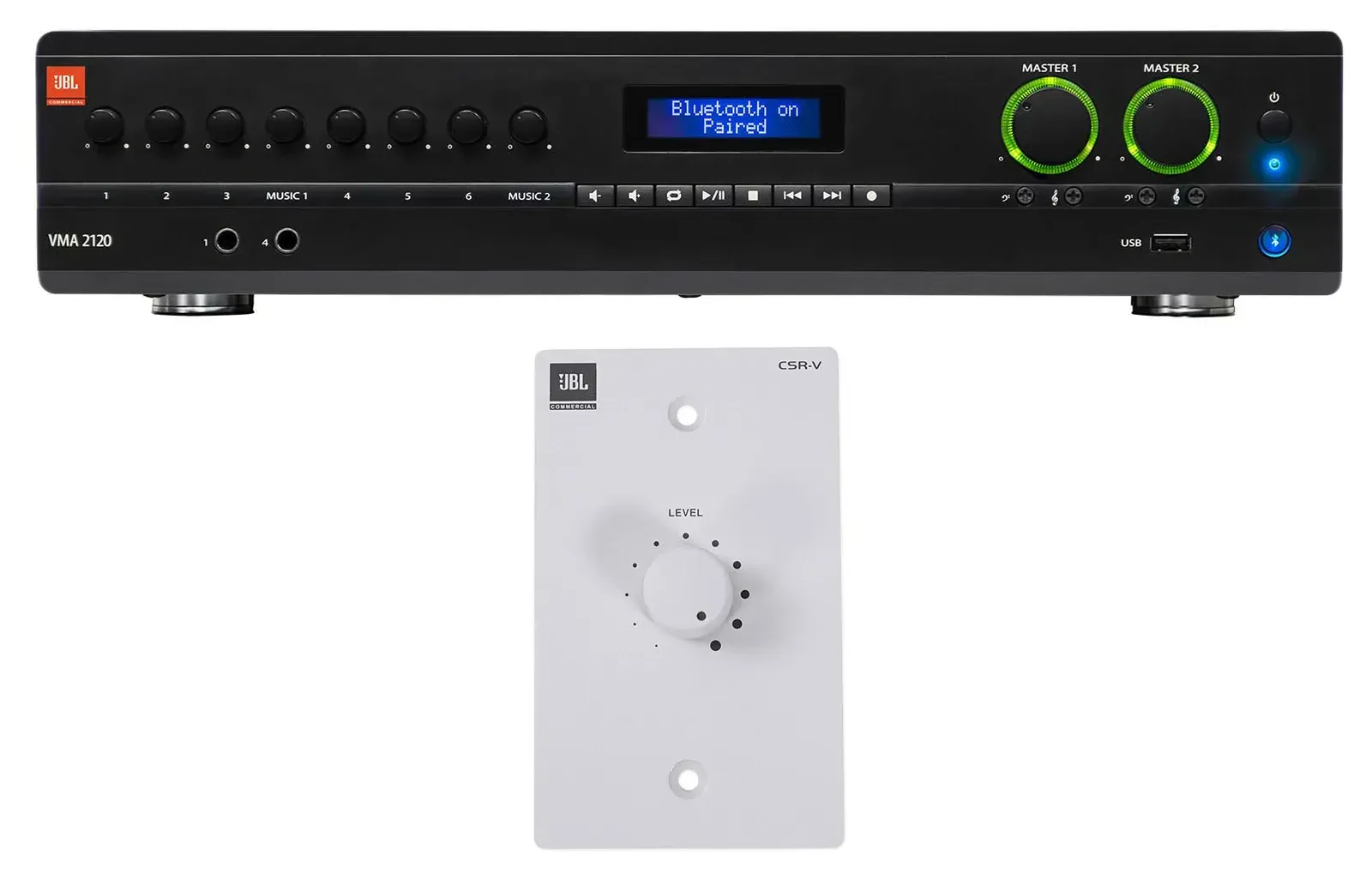 JBL VMA2120 2-Channel/Restaurant 120W Bluetooth Amplifier+White Wall Controller