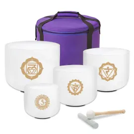 Поющая чаша keepdrum Quarz Klangschalen-Set OM Gold 4-Chakren (набор, 4 шт.) с аксессуарами