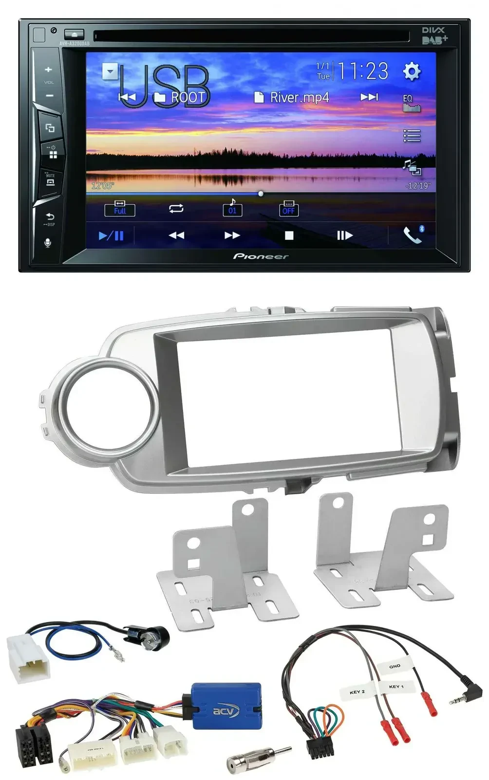 Автомагнитола для Toyota Yaris 2011–2014 Pioneer 2DIN, Bluetooth, USB, DVD, DAB, поддержка кнопок на руле