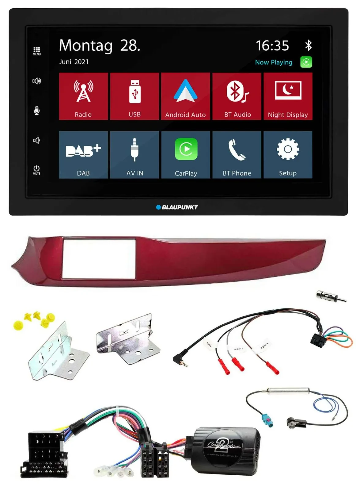 Blaupunkt Lenkrad Bluetooth DAB 2DIN USB Autoradio für Alfa Giulietta rot 940 20