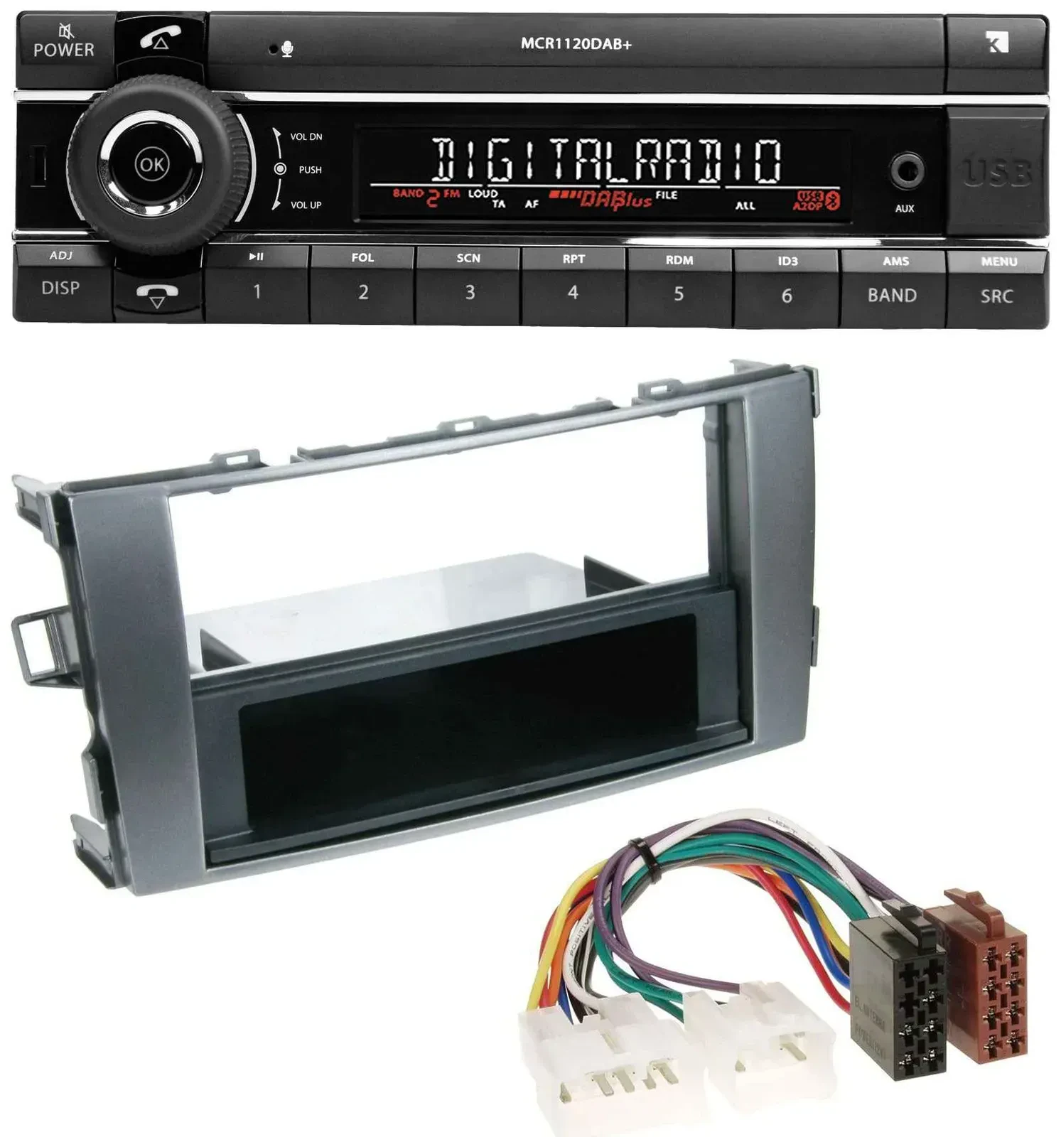 Kienzle Bluetooth MP3 USB DAB Autoradio für Toyota Auris 07-12 anthrazit-grau