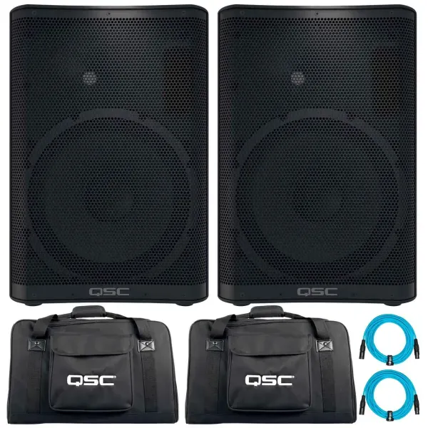 QSC CP12 CP Series Compact 12" Powered DJ PA Speakers Pair with Tote Bags Pack