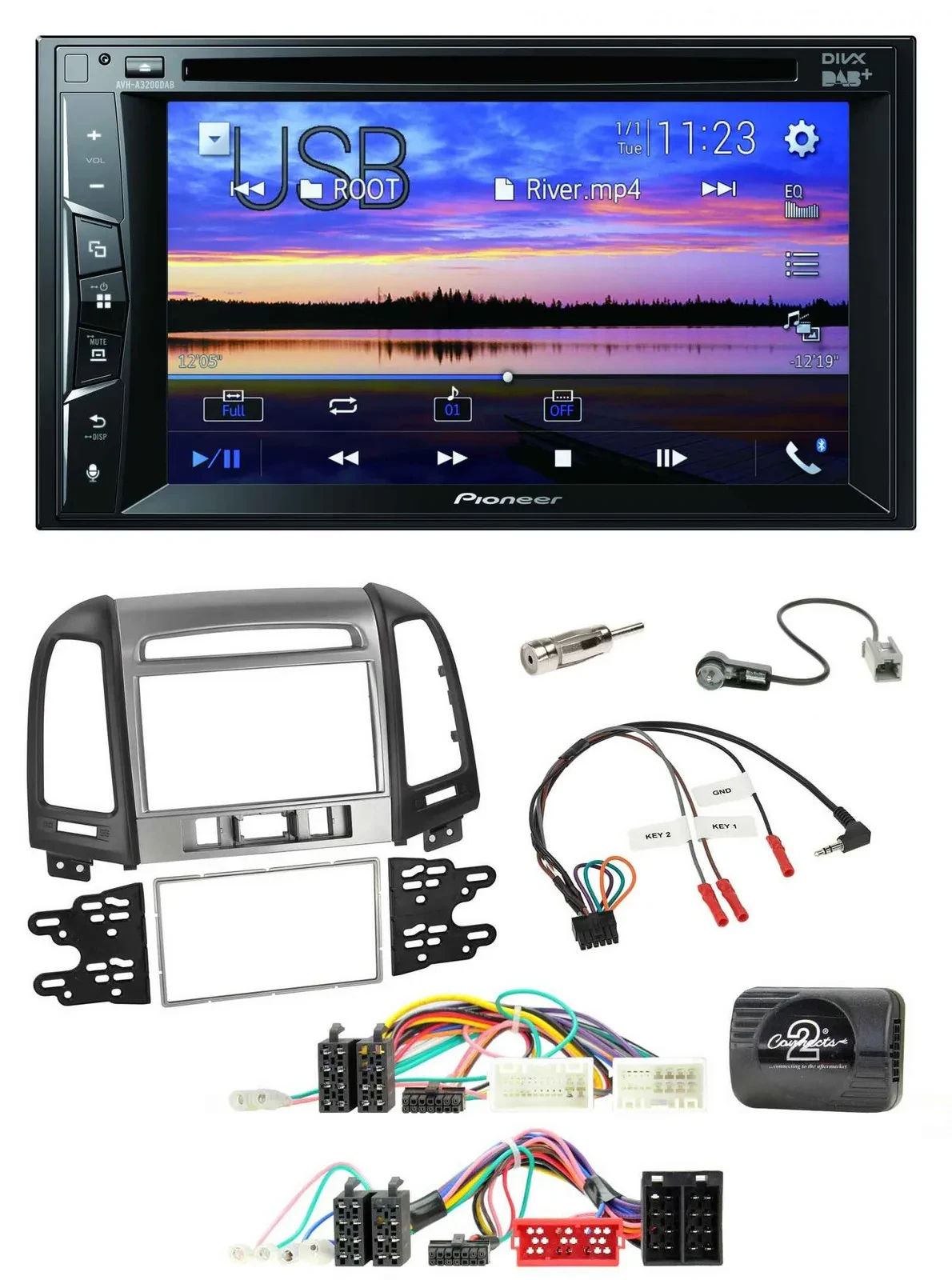 Pioneer Bluetooth 2DIN USB DVD DAB Lenkrad Autoradio für Hyundai Santa Fe 10-12