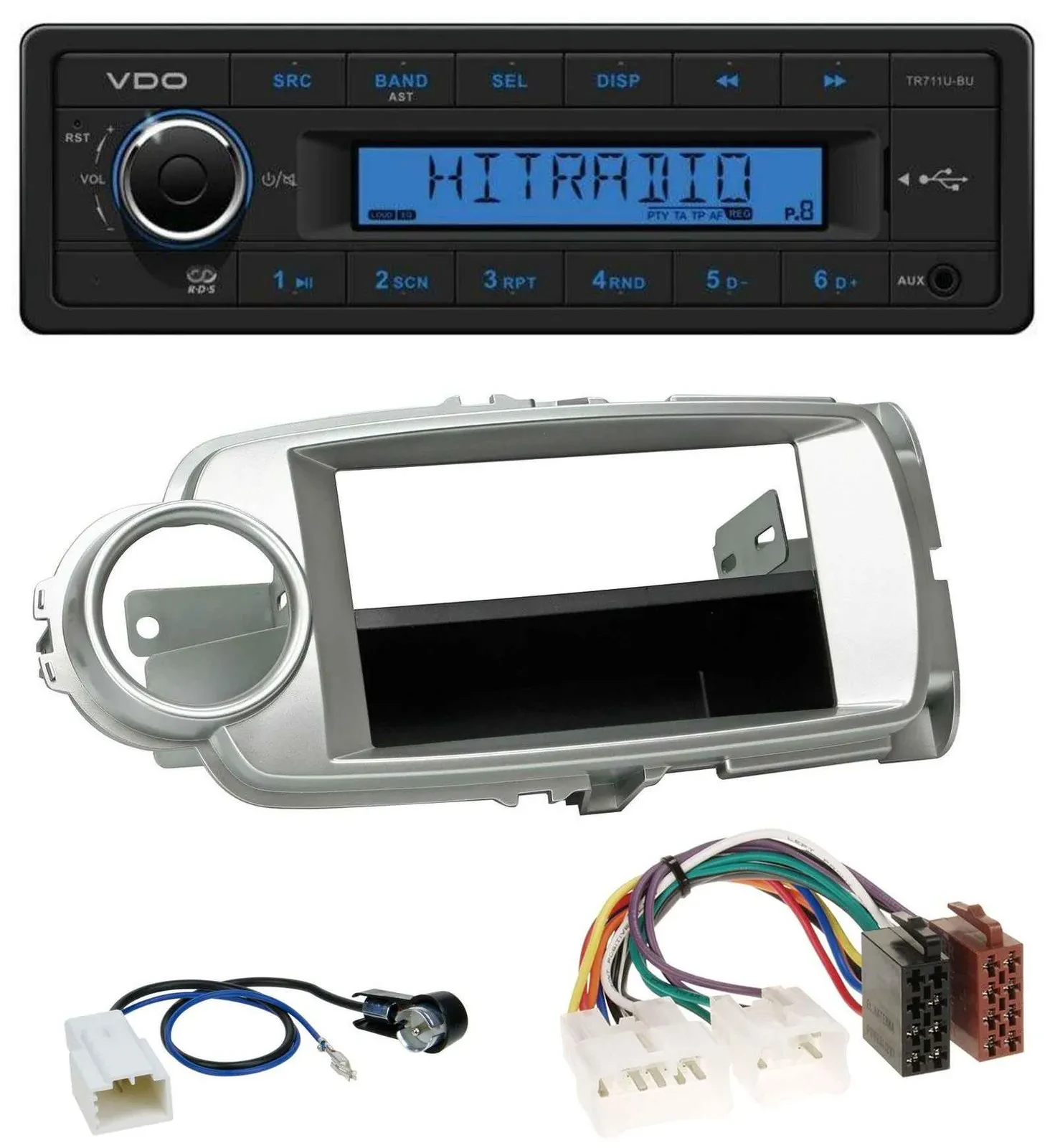 VDO AUX 1DIN MP3 USB Autoradio für Toyota Yaris (11-14) - silber
