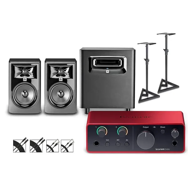 Focusrite Scarlett Solo Gen 4 - JBL 3 Monitors/LSR Sub/Stands/Cables 305MKII