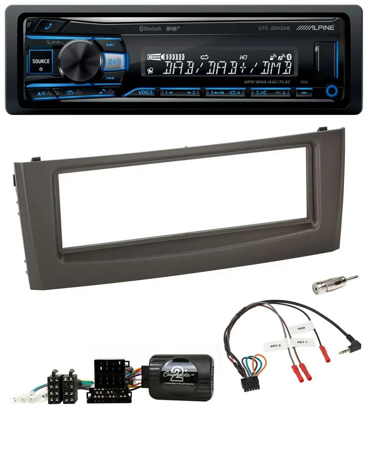 Alpine USB Bluetooth DAB Lenkrad Autoradio für Fiat Grande Punto 06-10 schwarz