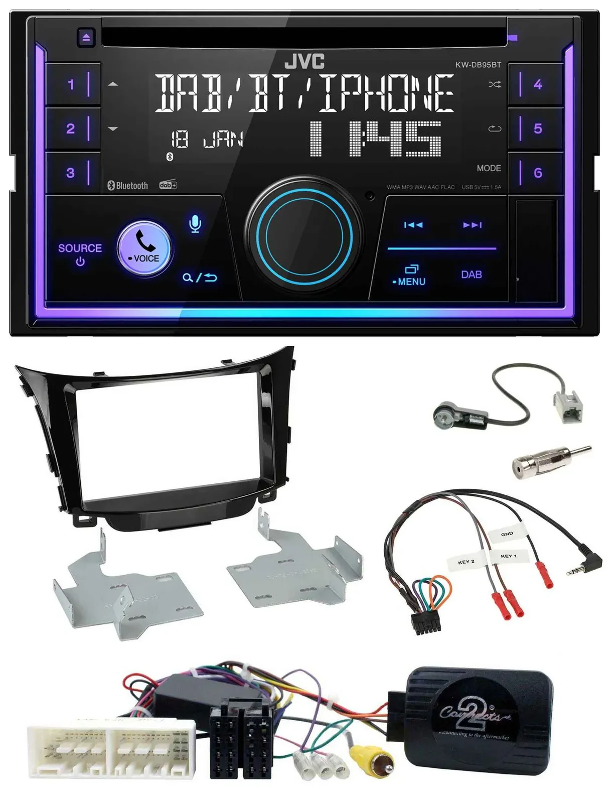 Автомагнитола JVC 2DIN DAB Bluetooth CD для Hyundai i30 (с 2017)