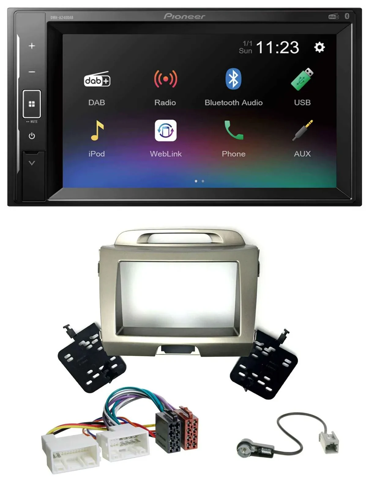 Автомагнитола Pioneer 2-DIN DAB Bluetooth USB MP3, для Kia Sportage 3 (2010–2015), серебристая