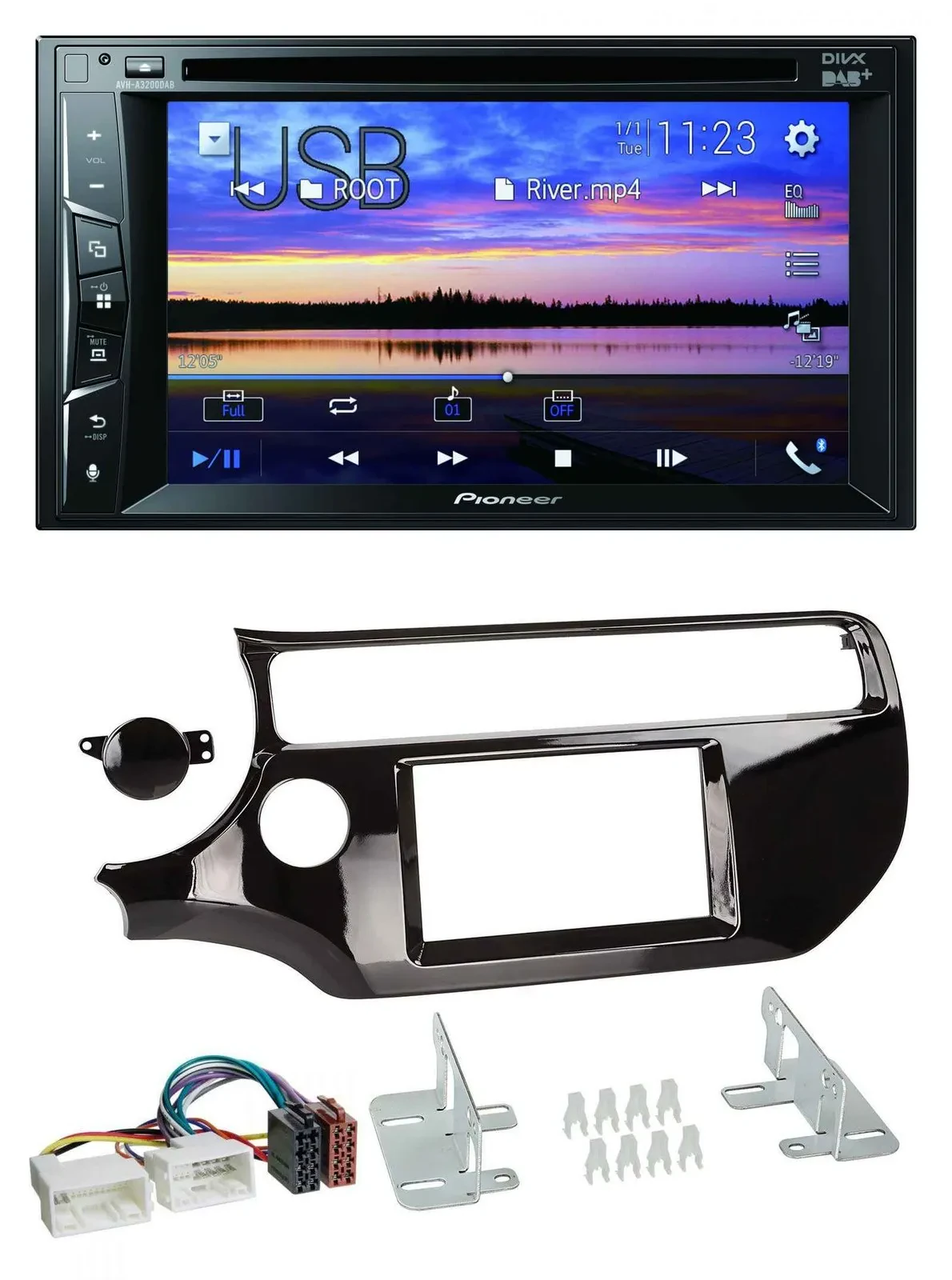 Автомагнитола Pioneer 2DIN Bluetooth USB DVD DAB MP3 для Kia Rio (UB, с 2015), черный глянец