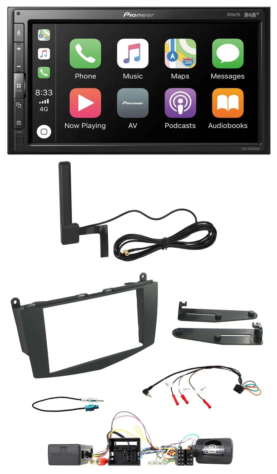 Pioneer USB 2DIN Bluetooth DAB Lenkrad Autoradio für Mercedes C W204 Aktivsystem