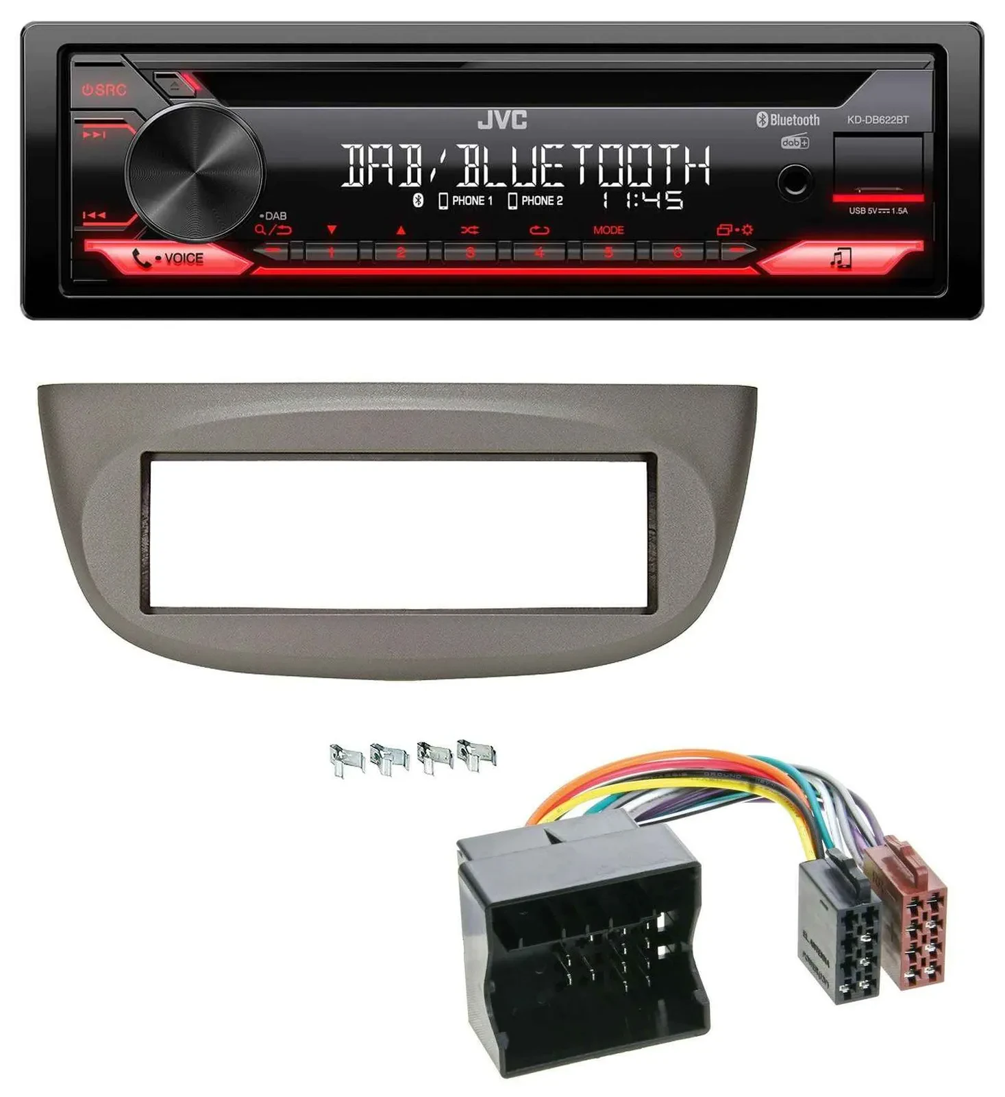 JVC CD DAB USB Bluetooth MP3 Autoradio für Renault Twingo 07-14 beige-grau