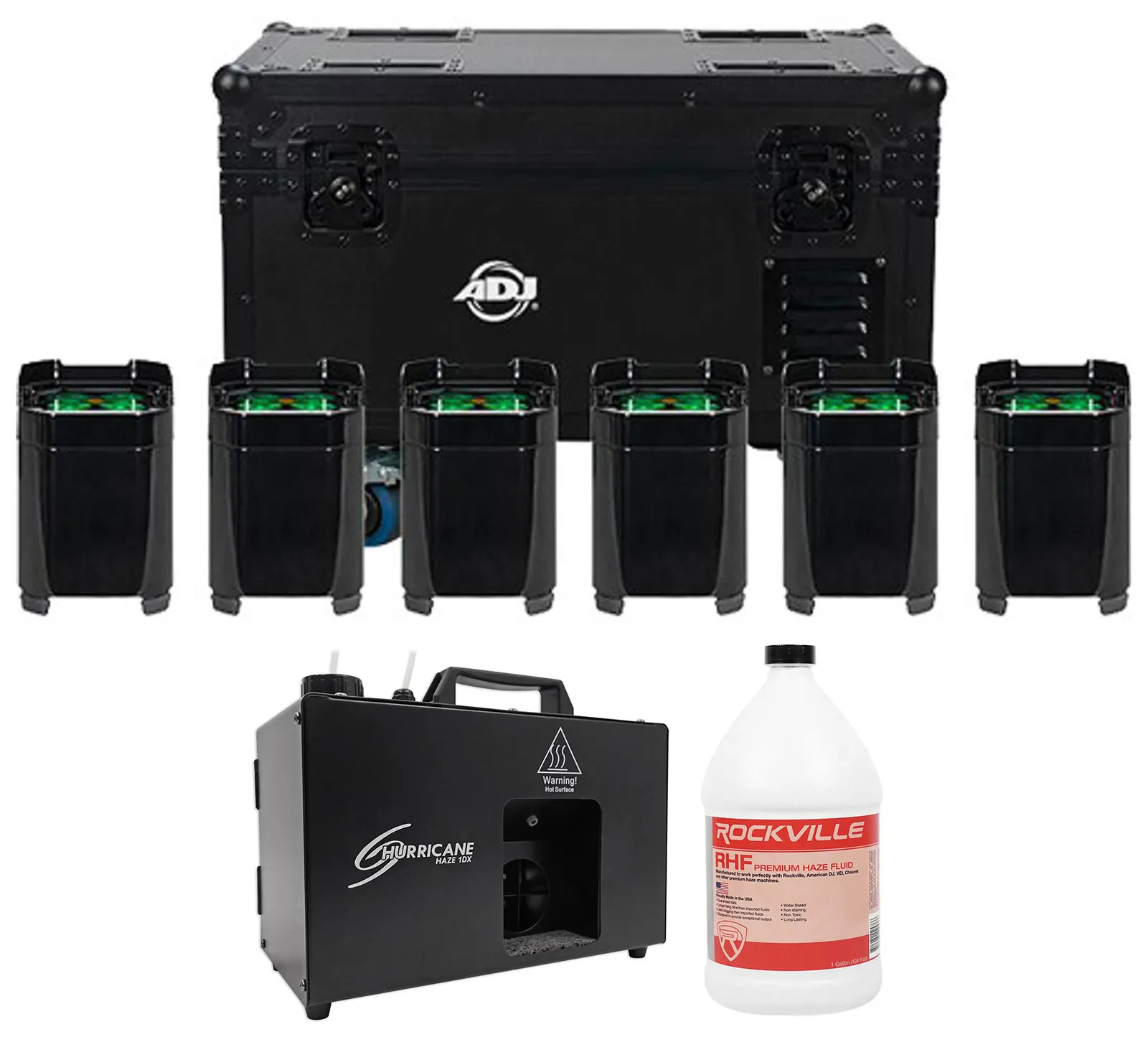 Комплект светового оборудования American DJ Mirage Q6 Pak Black+HHaze 1DX+RHF