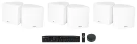 Rockville Commercial Bluetooth Amp+Wifi Receiver+(6) 3.5" White Cube Speakers