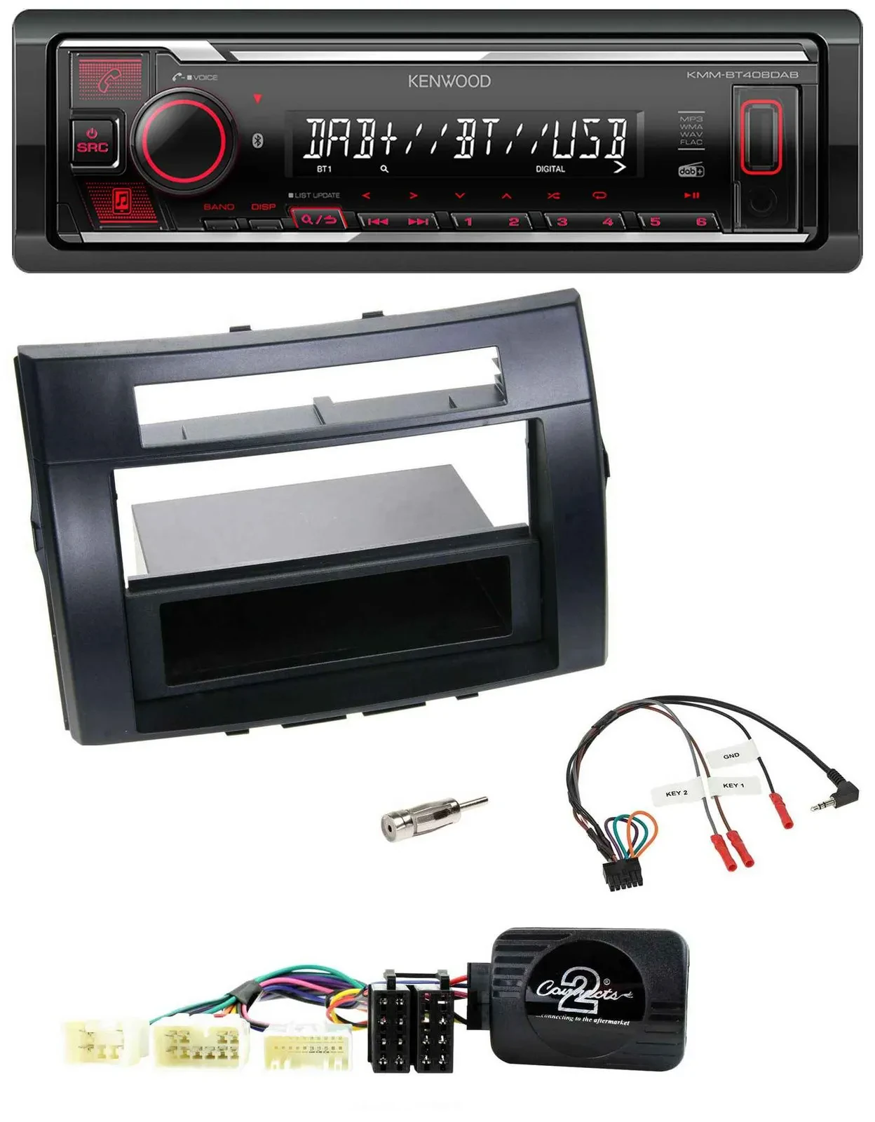 Kenwood Lenkrad Bluetooth USB DAB Autoradio für Toyota Corolla Verso 04-07 schwa