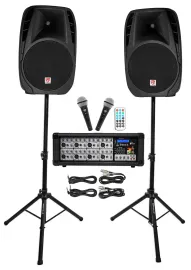 Rockville RPG2X15 15" Portable PA System w/Speakers+Mixer+Stands+Mics+Bluetooth