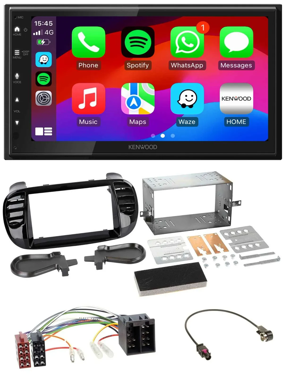 Kenwood MP3 USB DAB 2DIN Bluetooth Autoradio für Fiat 500 ab 12 ISO schwarz