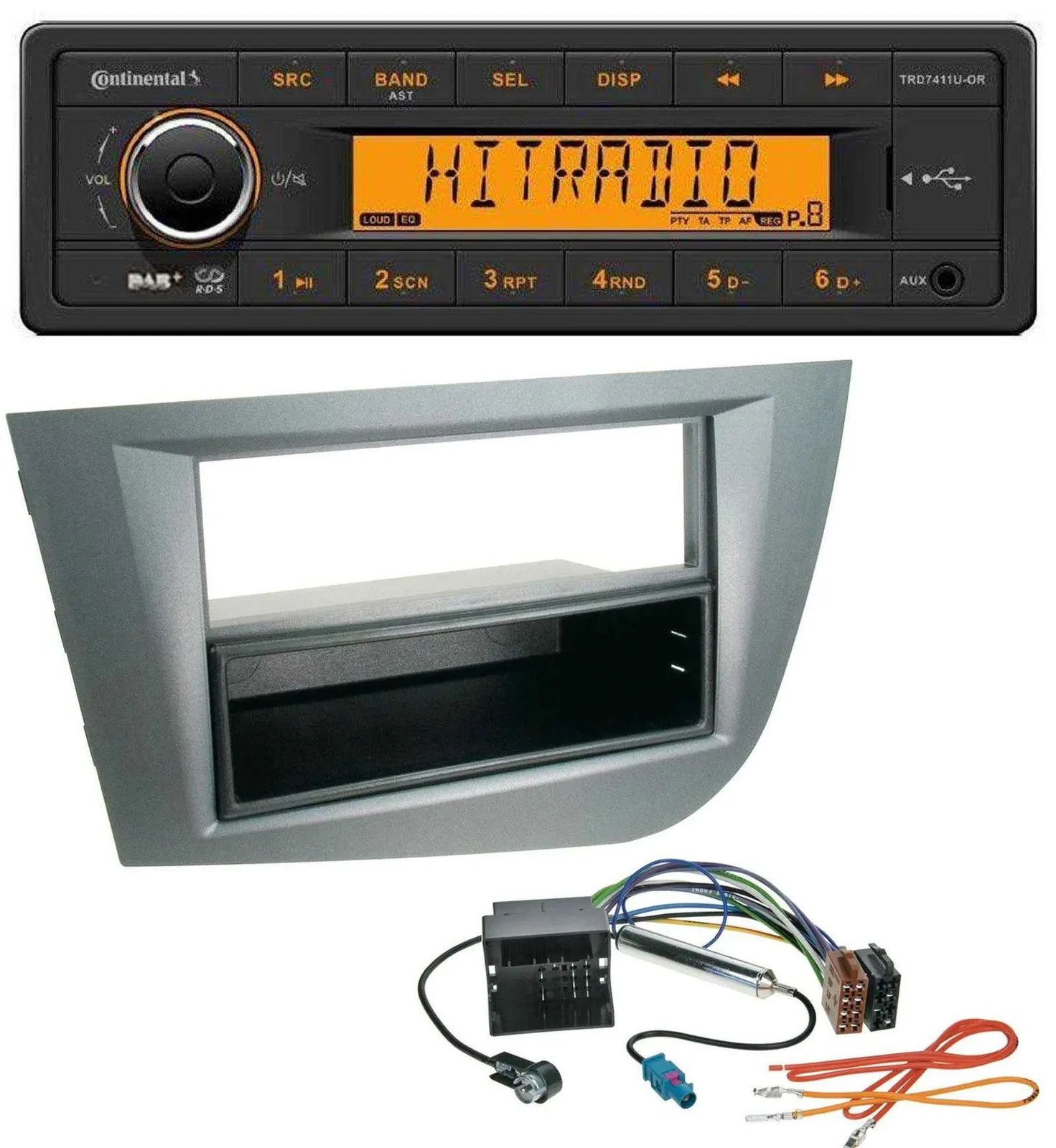 Автомагнитола Continental 1-DIN DAB MP3 AUX USB для Seat Leon (с 2005), темно-серый металлик