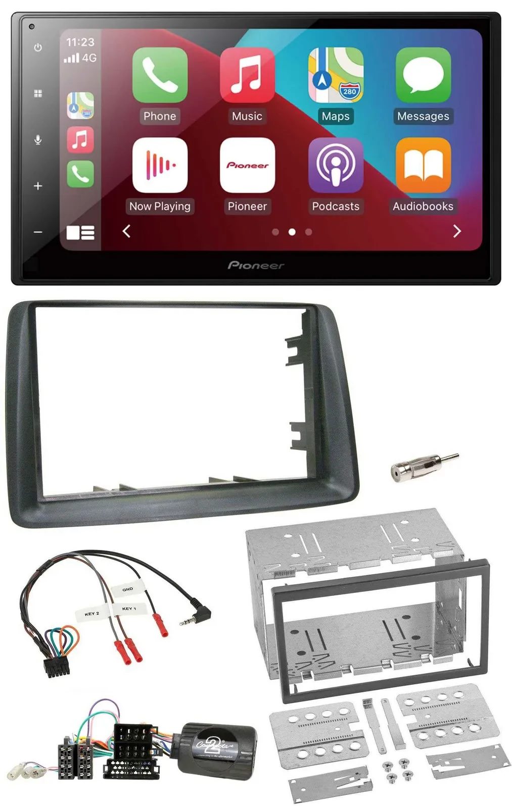Pioneer USB Lenkrad DAB 2DIN Bluetooth Autoradio für Fiat Panda 2007-2012 grau