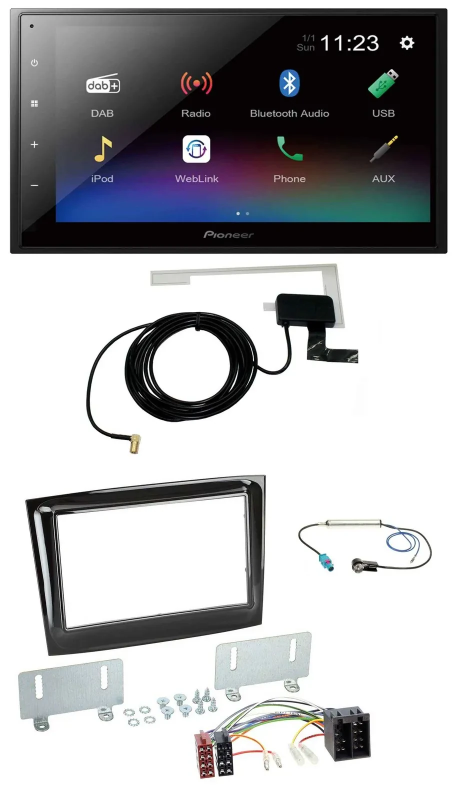 Pioneer DAB MP3 Bluetooth 2DIN USB Autoradio für Fiat Doblo ab 15 piano schwarz