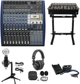 Presonus StudioLive AR16C 16-Ch USB Live Sound/Studio Mixer+Headphones+Stand+Mic