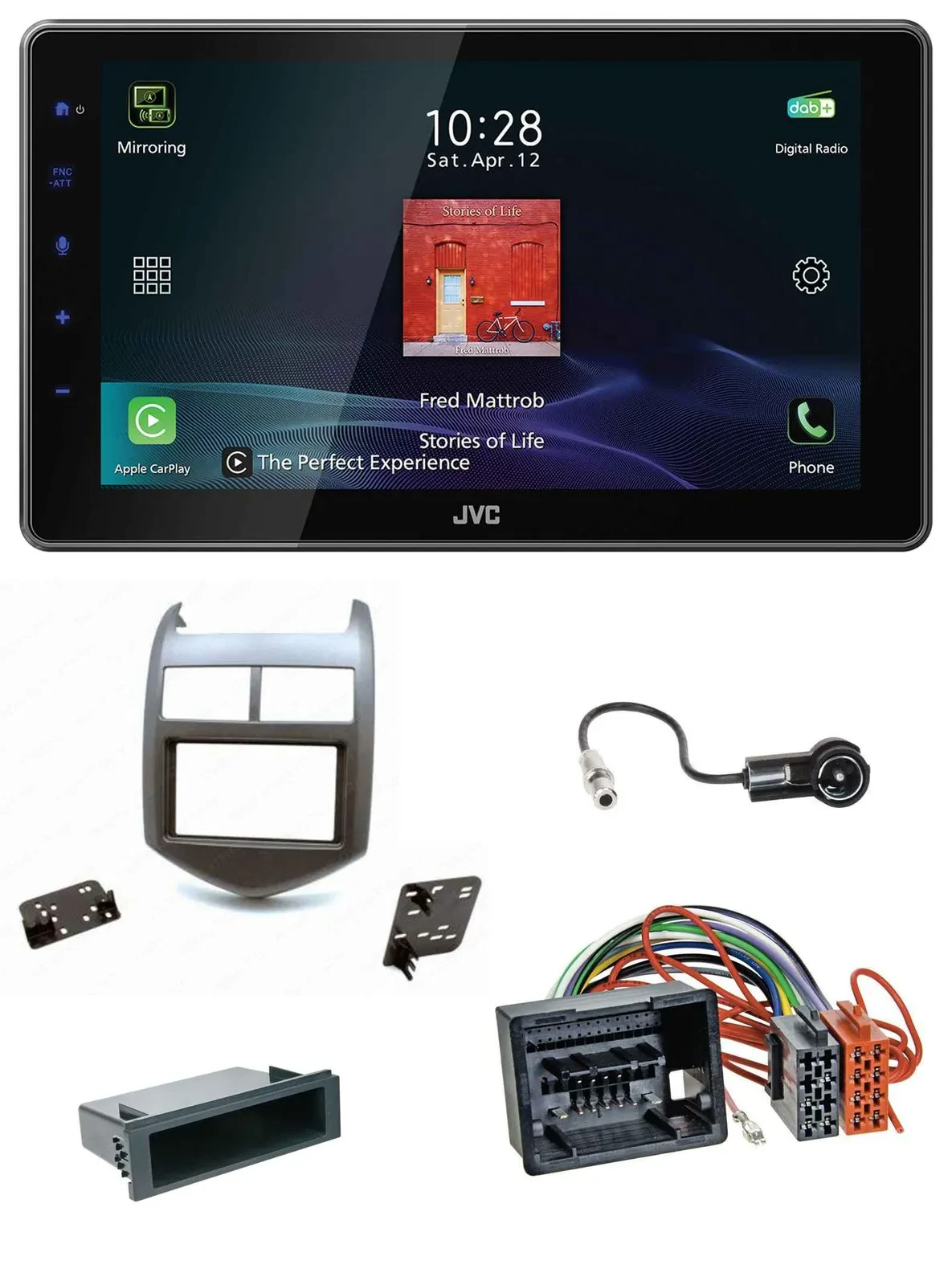 JVC DAB MP3 Bluetooth USB Autoradio für Chevrolet Aveo Sonic ab 2011 dunkelgraum