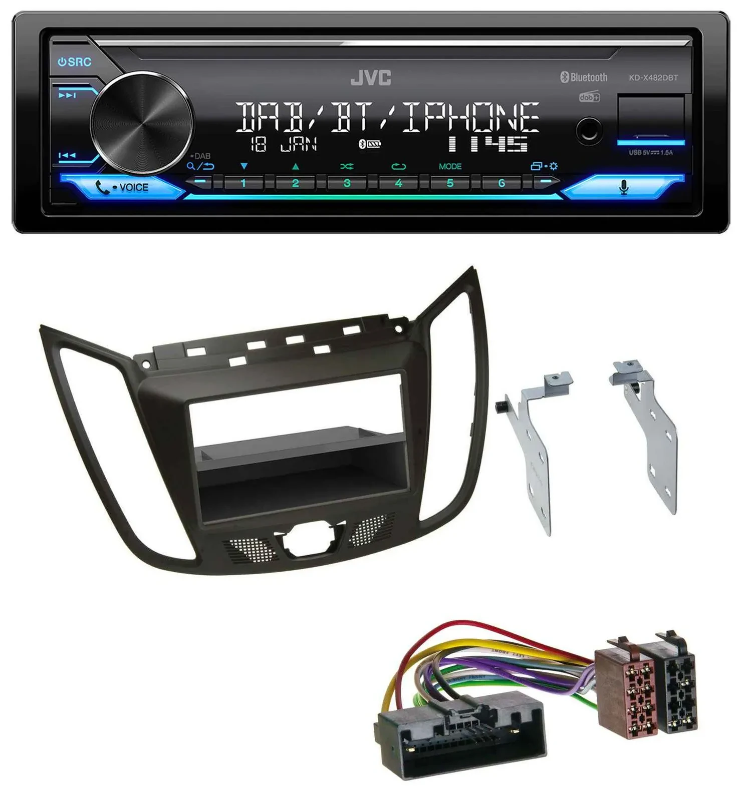 JVC Bluetooth DAB USB MP3 Autoradio für Ford C-Max / Kuga - dunkelbraun