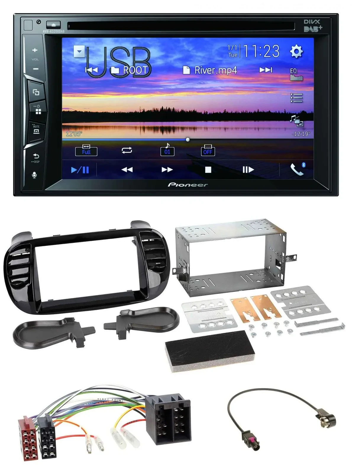 Pioneer Bluetooth 2DIN USB DVD DAB MP3 Autoradio für Fiat 500 ab 12 ISO schwarz