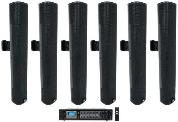 (6) JBL COL600-BK 24" Black 70V Commercial Column Wall Mount Array Speakers+Amp