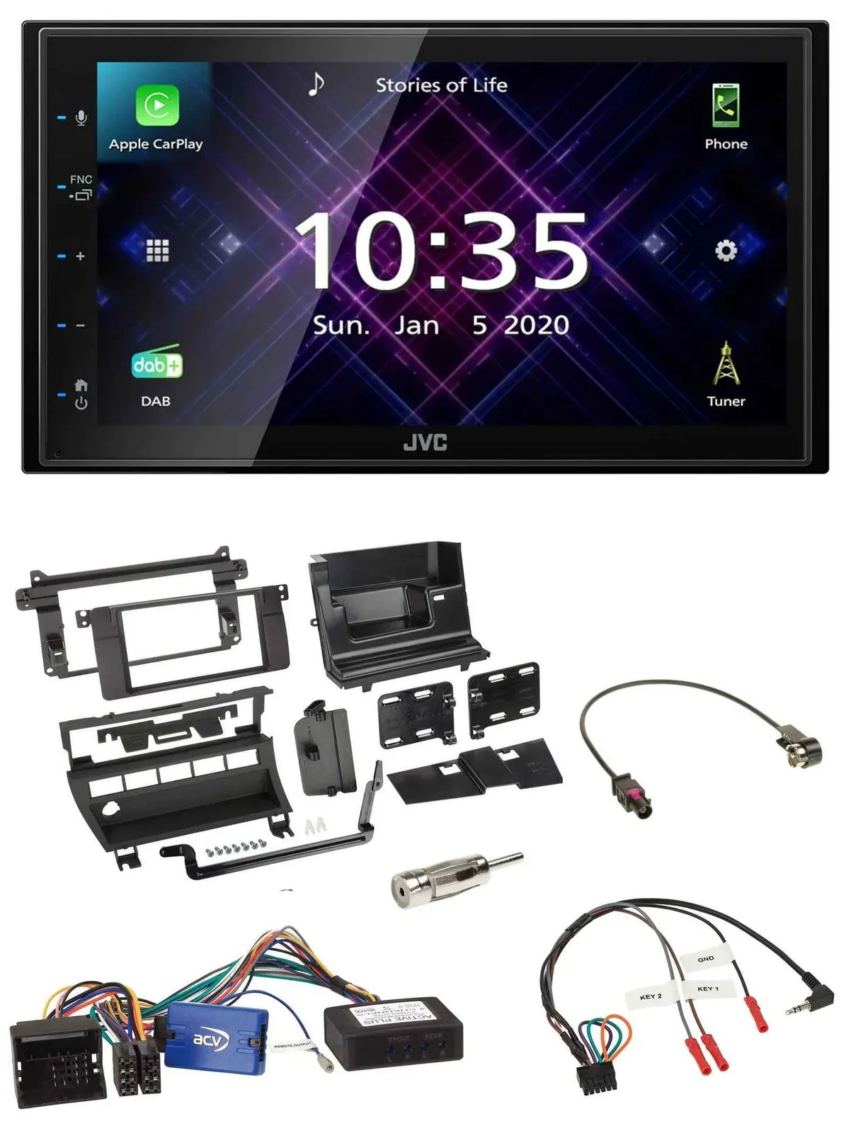 JVC DAB 2DIN Lenkrad Bluetooth USB Autoradio für BMW 3er 02-06 E46 5 Schalteröff