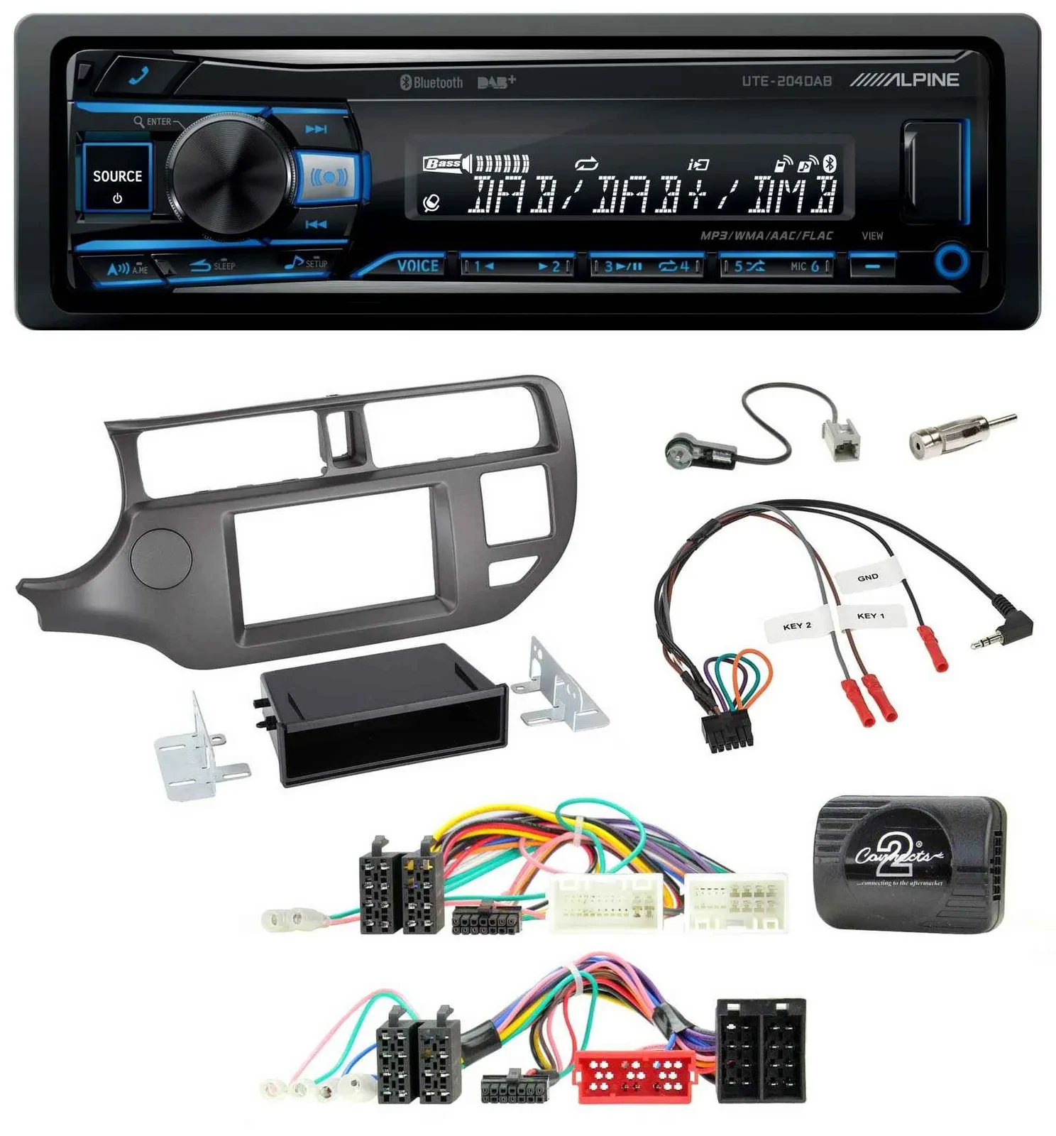 Автомагнитола Alpine USB, Bluetooth, DAB для Kia Rio UB 2011–2015 антрацит