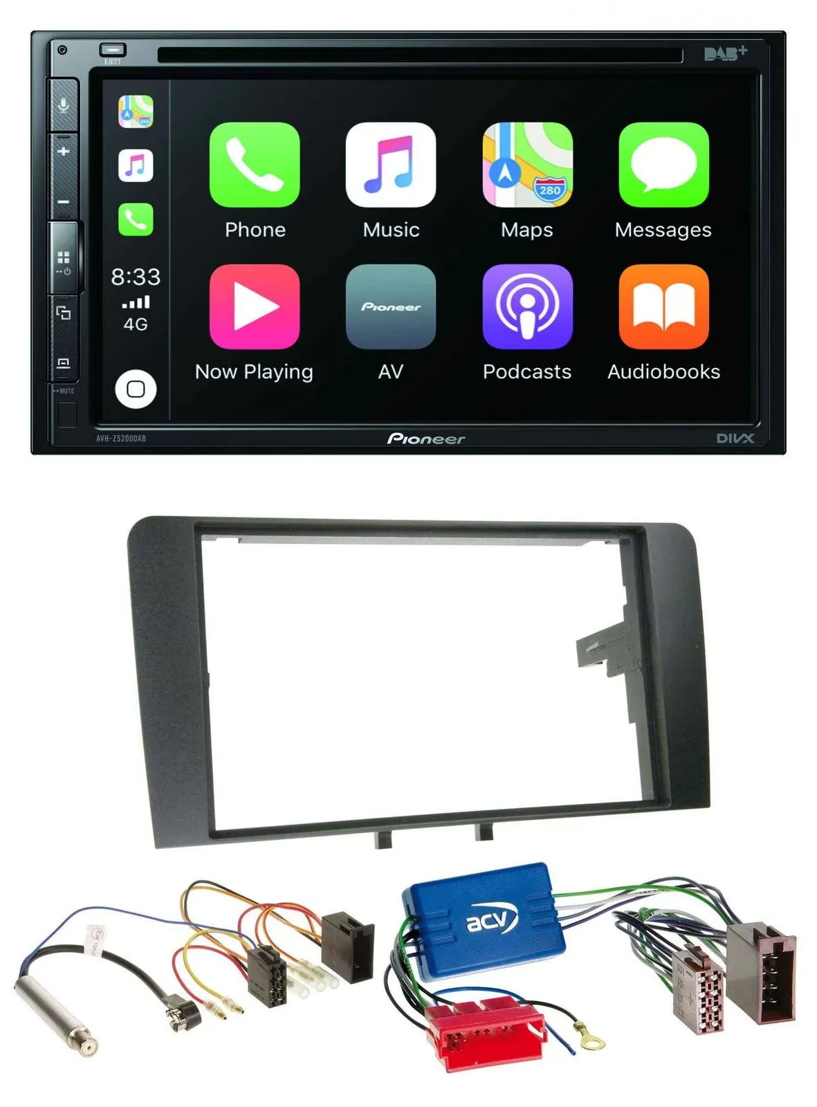 Автомагнитола для Audi A3 8P (2003–2006) Pioneer 2DIN DVD, DAB, Bluetooth, USB, MP3