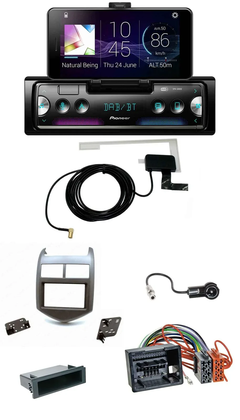 Pioneer DAB Bluetooth MP3 USB Autoradio für Chevrolet Aveo Sonic ab 2011 dunkelg