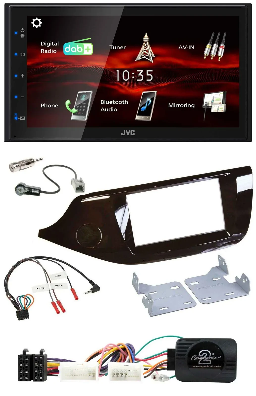 JVC USB Bluetooth Lenkrad DAB 2DIN Autoradio für Kia Ceed ab 2012 glänzend ohne